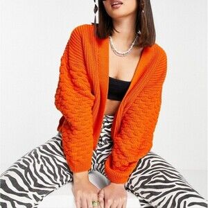 ASOS Design | Orange Red Open Front Cardigan with Bobble Sleeve, Women's 8